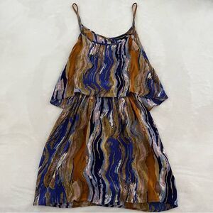 Karina Grimaldi 100% Silk Open Back Mini Dress Brushstroke Print, Size M NWOT